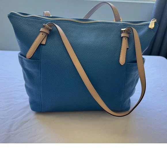 Michael Kors Handbag Jet Set East West Top Zip Leather Tote Purse Blue - Picture 1 of 7